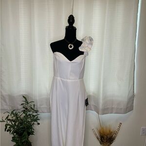 Lulus One Shoulder Ruffled Jumpsuit White Large